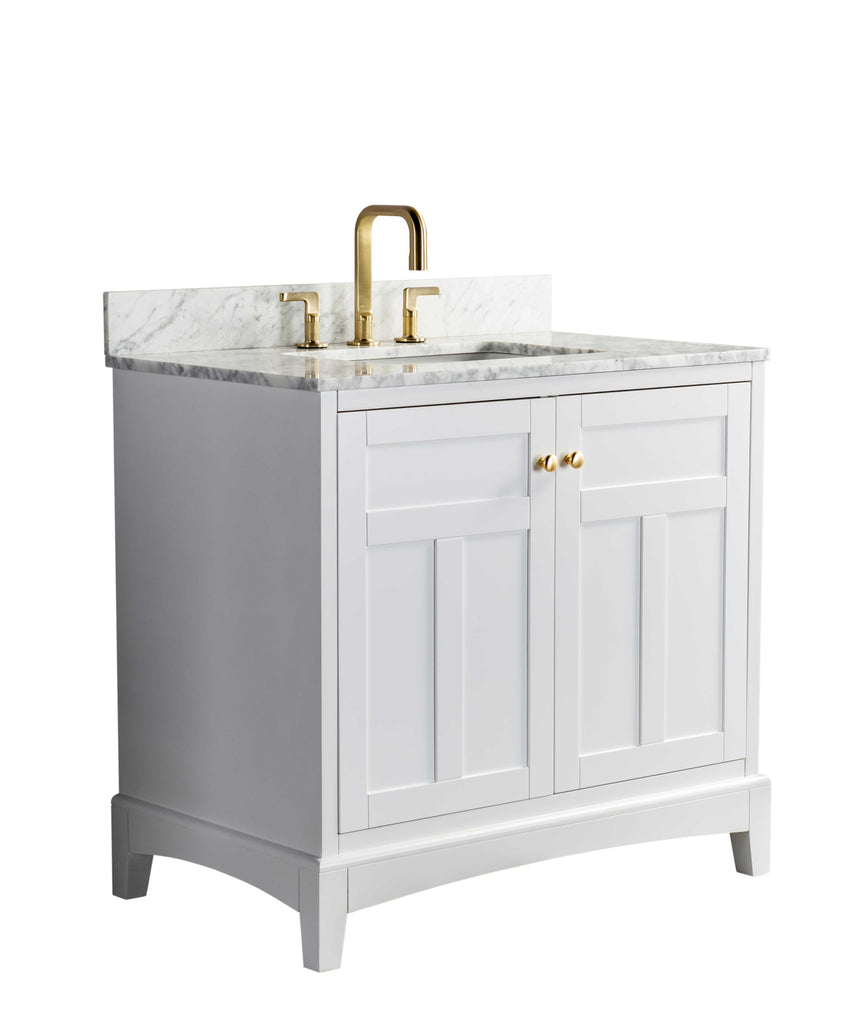 Rubeza 900mm Pergamum Vanity Unit with Carrara Marble Top - White & Gold