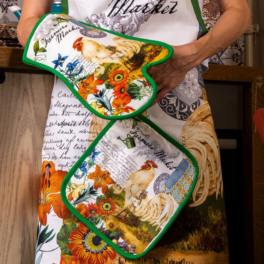 Heat Resistant Patterned Special Oven Glove and Holder Set