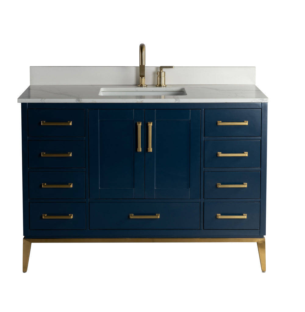 Rubeza 1200mm Anatolia Vanity Unit with Calacatta Quartz Top - Dark Blue & Gold