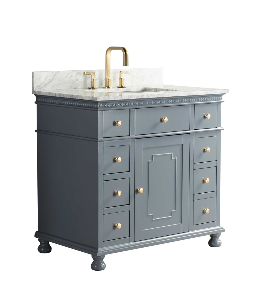 Rubeza 900mm Didim Vanity Unit with Carrara Marble Top - Dark Grey & Gold