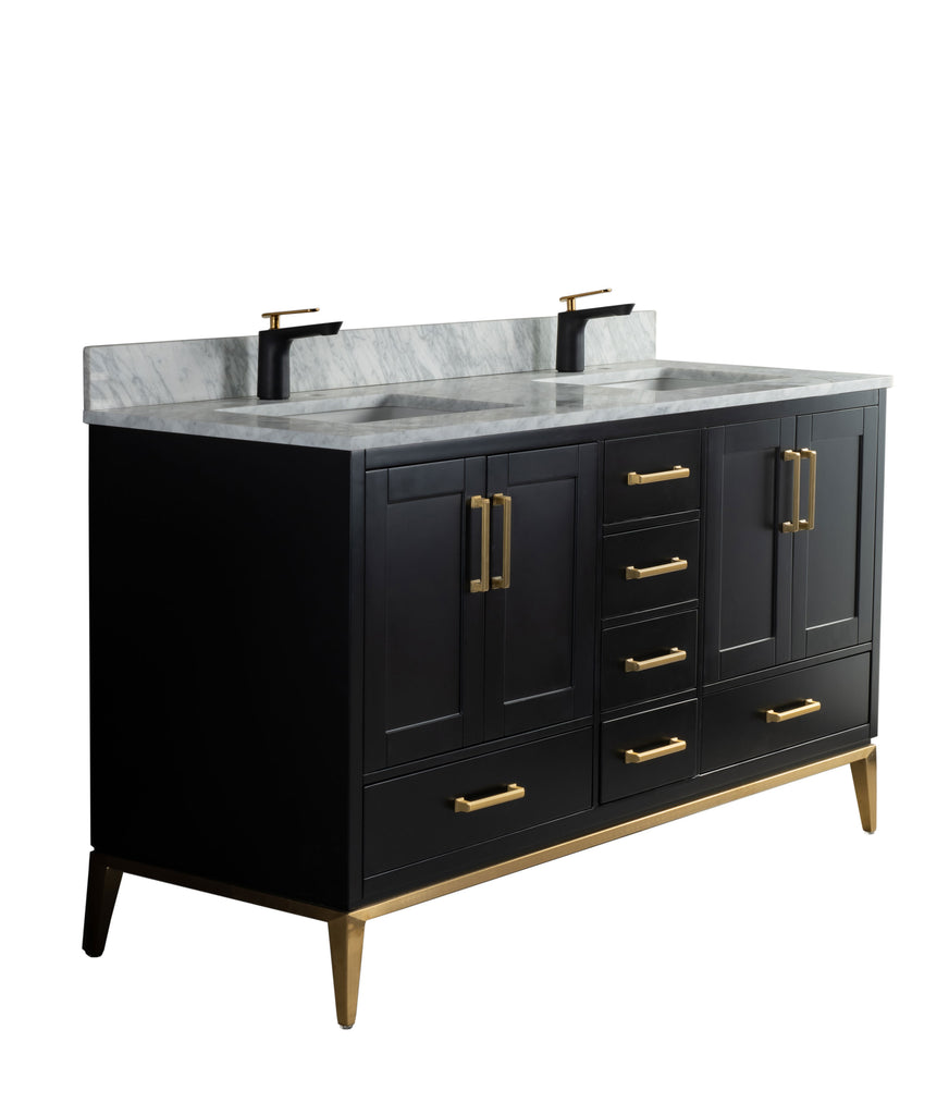 Rubeza 1500mm Anatolia Vanity Unit with Carrara Marble Top - Black & Gold