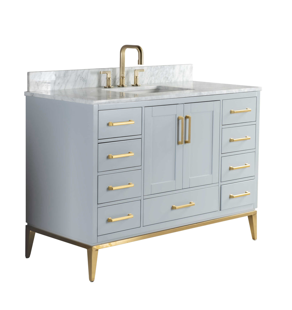 Rubeza 1200mm Anatolia Vanity Unit with Carrara Marble Top - Light Grey & Gold