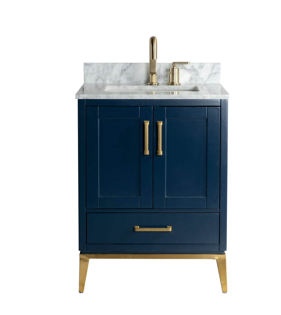 Rubeza 750mm Anatolia Vanity Unit with Carrara Marble Top - Dark Blue & Gold