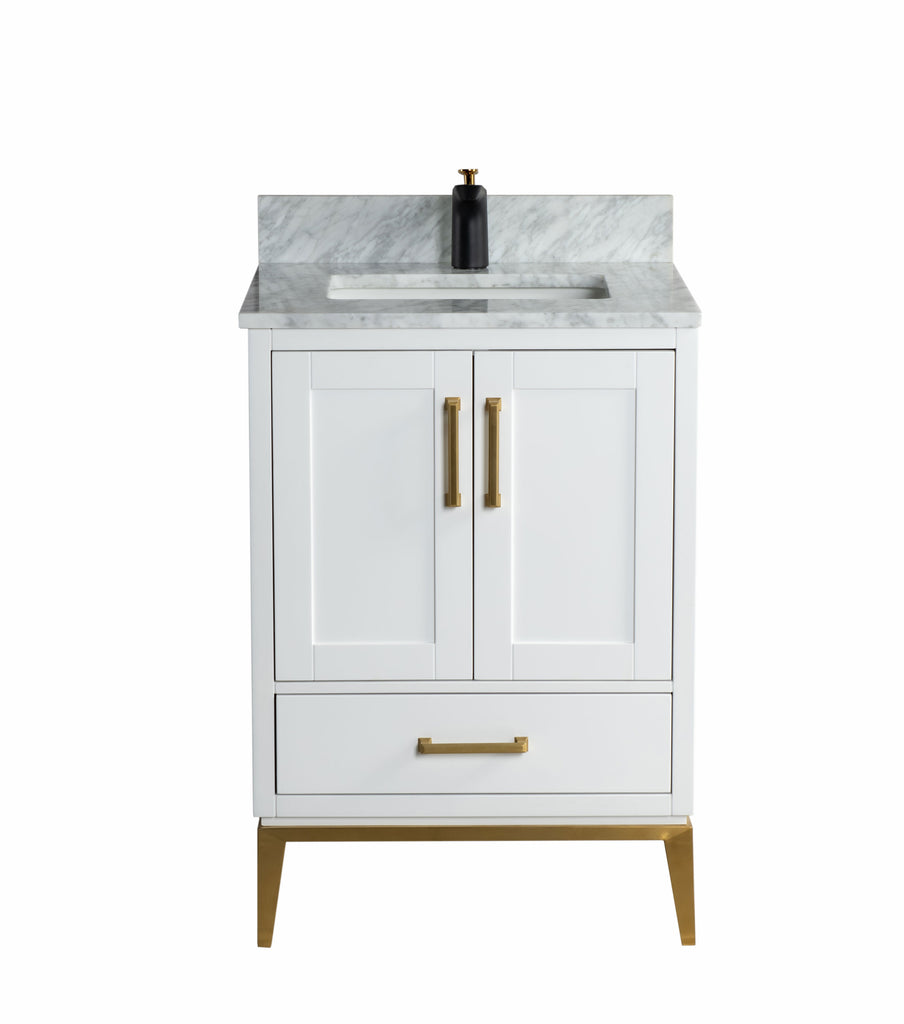 Rubeza 600mm Anatolia Vanity Unit with Carrara Marble Top - White & Gold