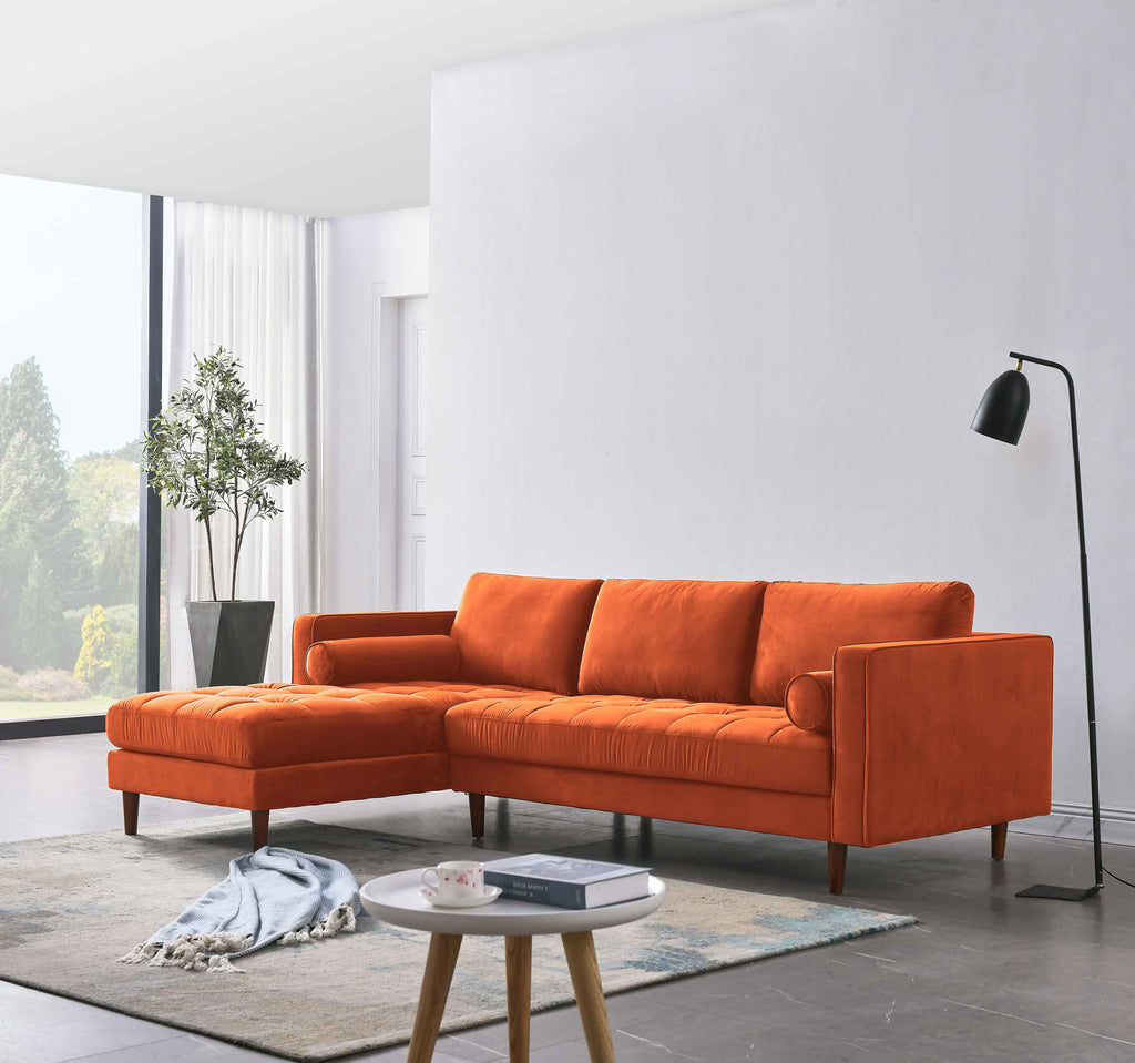 Rubeza Scott 4 Seater Left Hand Facing Chaise End Corner Sofa - Burnt Orange