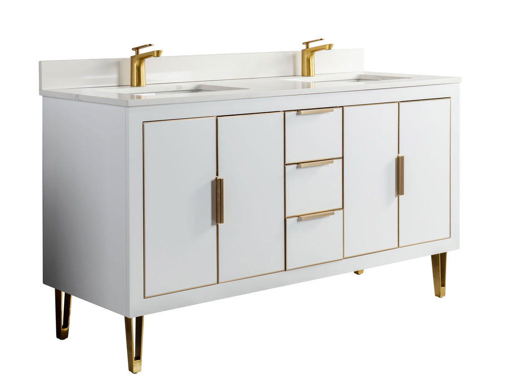 Rubeza 1500mm Dukes Vanity Unit with Calacatta Quartz Top - White & Gold