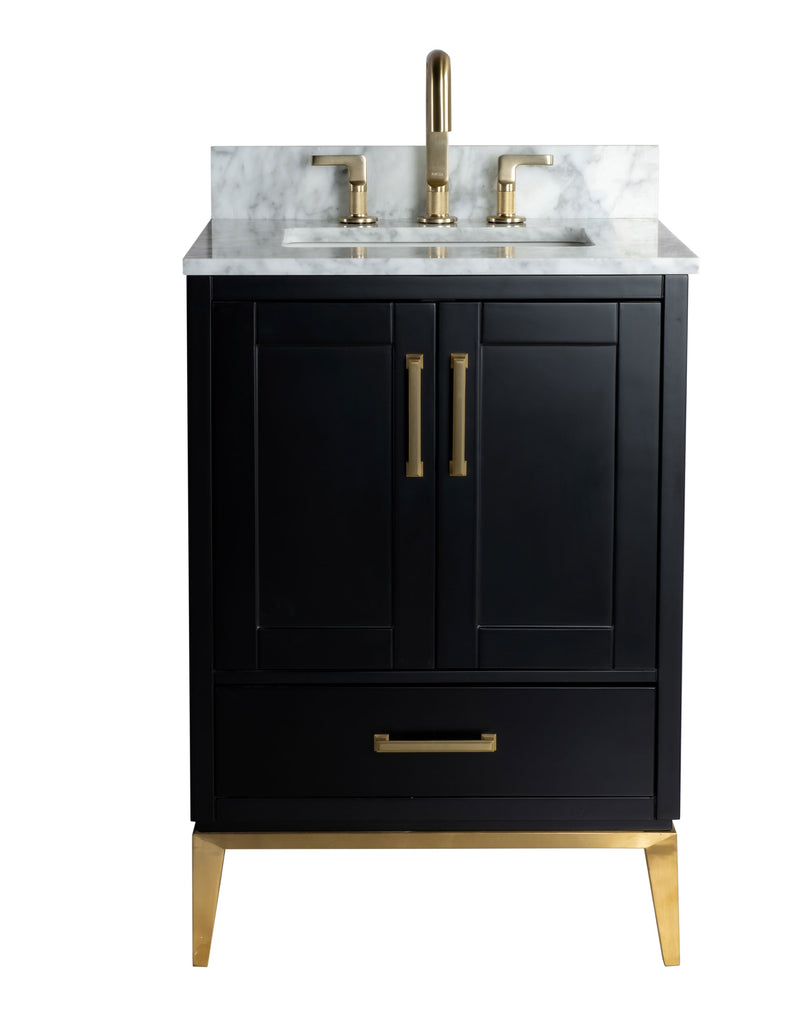 Rubeza 600mm Anatolia Vanity Unit with Carrara Marble Top - Black & Gold