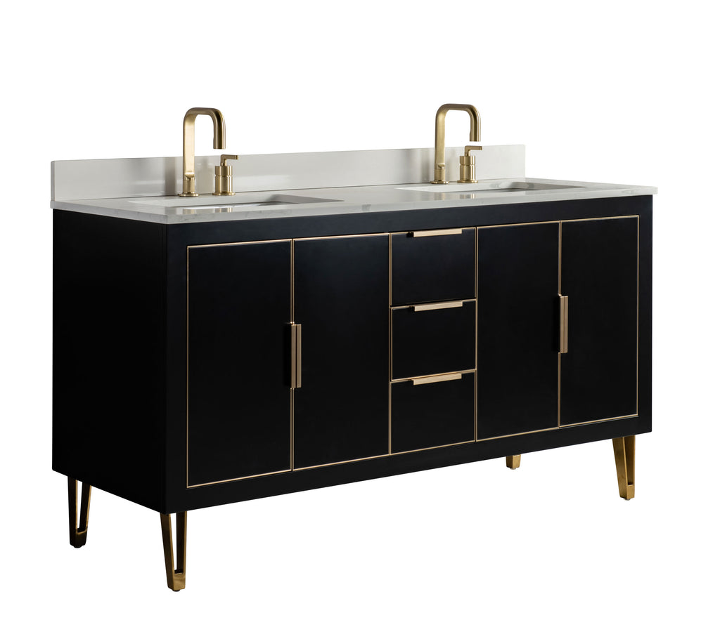 Rubeza 1500mm Dukes Vanity Unit with Calacatta Quartz Top - Black & Gold