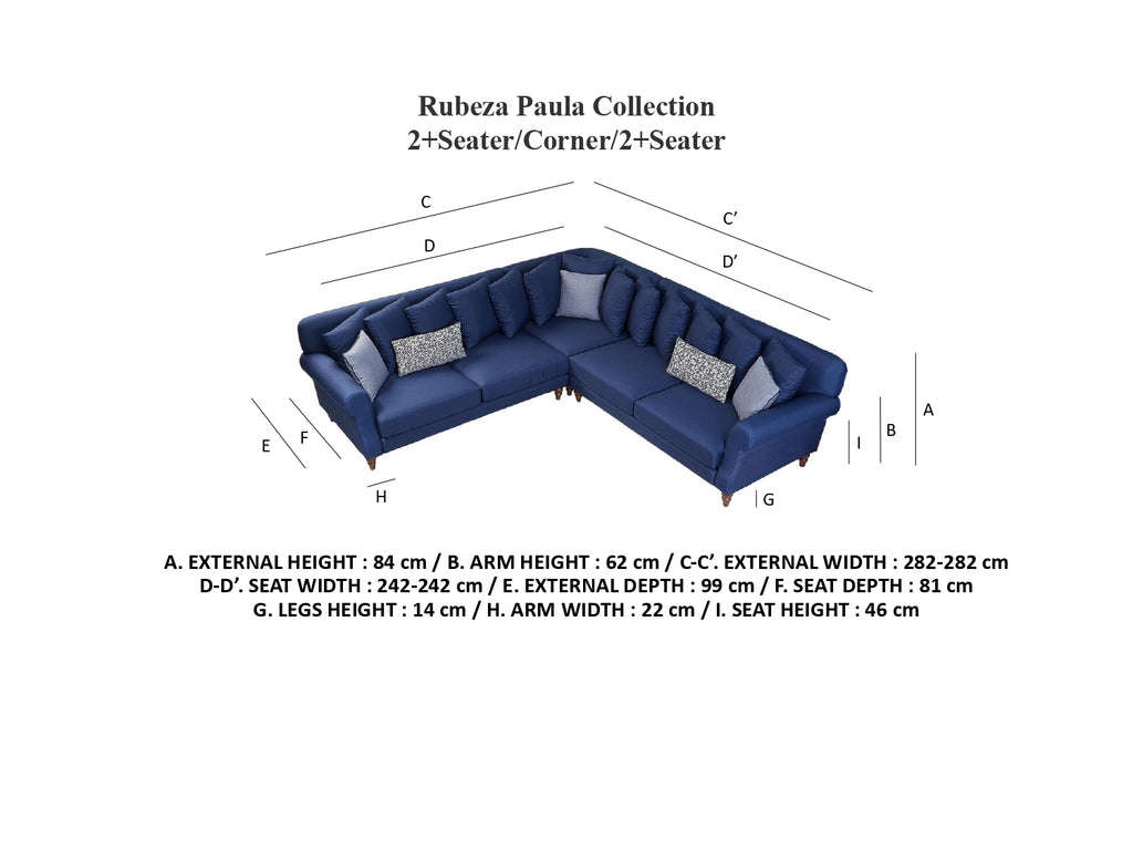 Rubeza Paula 2+Seater/Corner/2+Seater - Denim Blue
