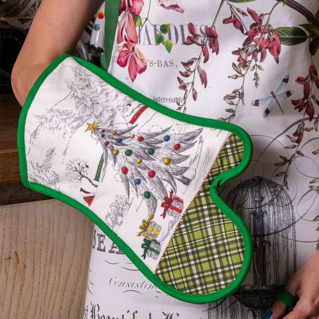 Heat Resistant Patterned Special Oven Glove and Holder Set