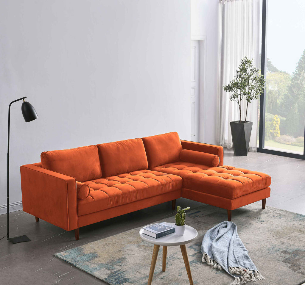Rubeza Scott 4 Seater Right Hand Facing Chaise End Corner Sofa - Burnt Orange