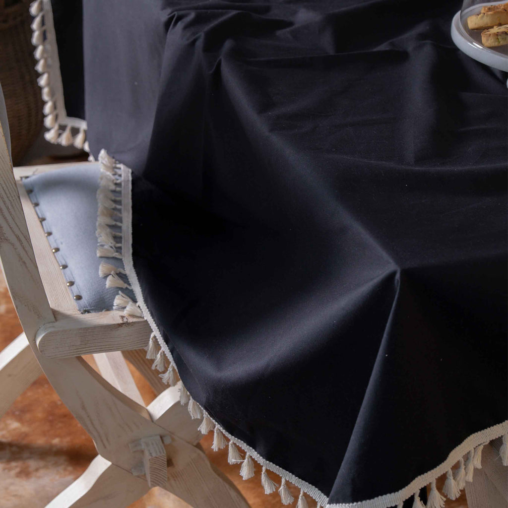 Black Tasselled Pure Cotton Table Cloth