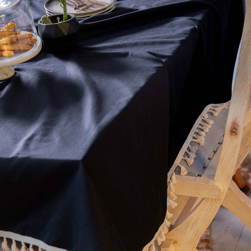 Black Tasselled Pure Cotton Table Cloth