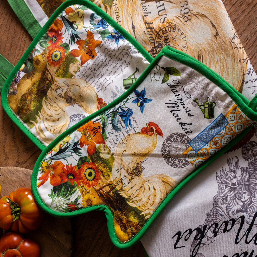 Heat Resistant Patterned Special Oven Glove and Holder Set
