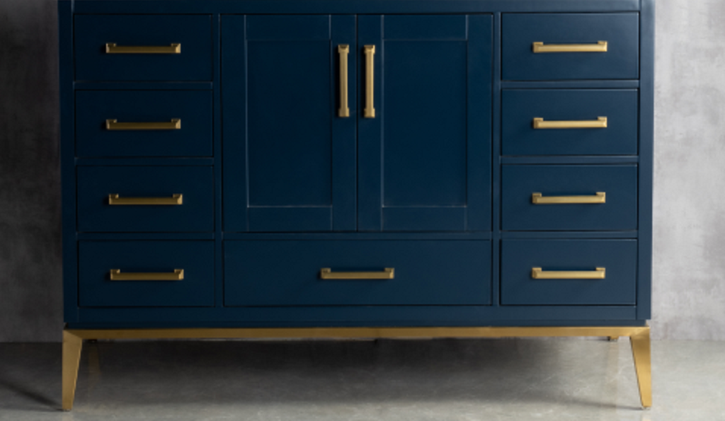 Rubeza Anatolia 1200mm Kitchen Island with Calacatta Quartz Top -  Dark Blue & Gold