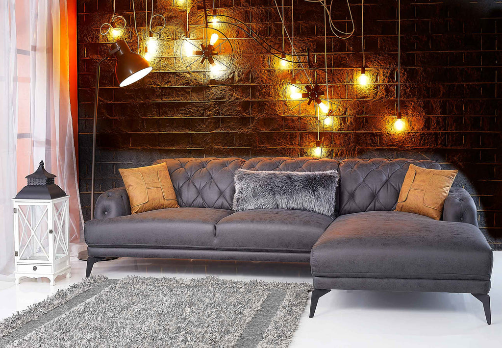 Rubeza Piera Right Hand Facing Vegan Leather Corner Sofa - Anthracite Grey