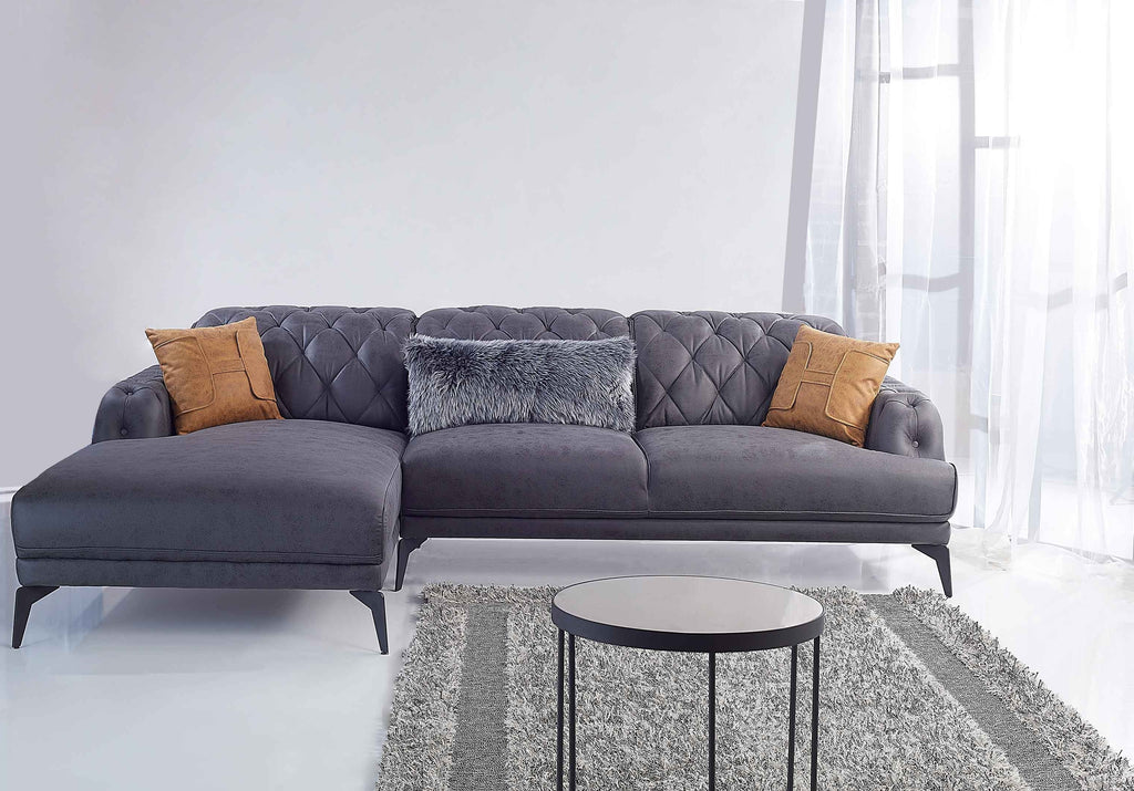 Rubeza Piera Left Hand Facing Vegan Leather Chaise End Corner Sofa - Anthracite Grey