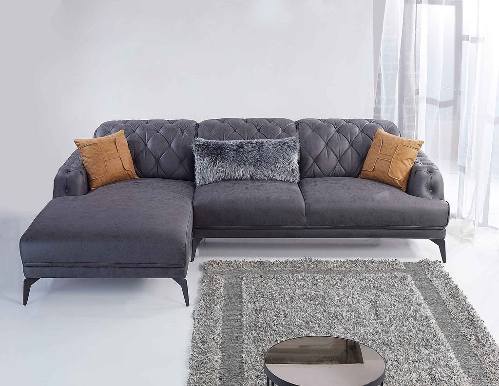 Rubeza Piera Left Hand Facing Vegan Leather Chaise End Corner Sofa - Anthracite Grey