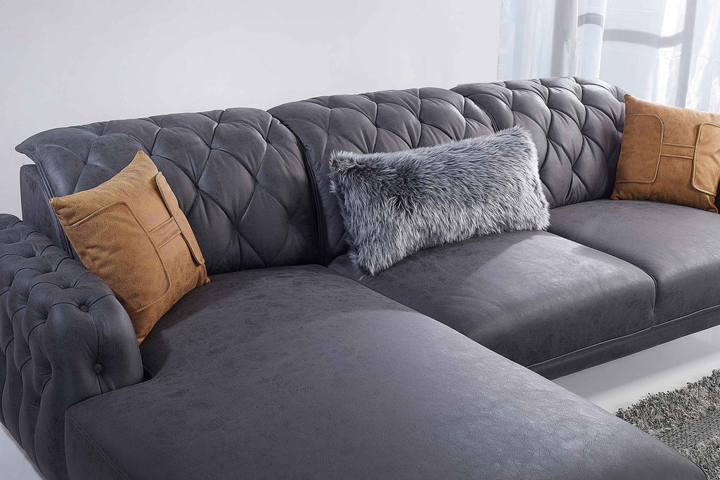 Rubeza Piera Left Hand Facing Vegan Leather Chaise End Corner Sofa - Anthracite Grey