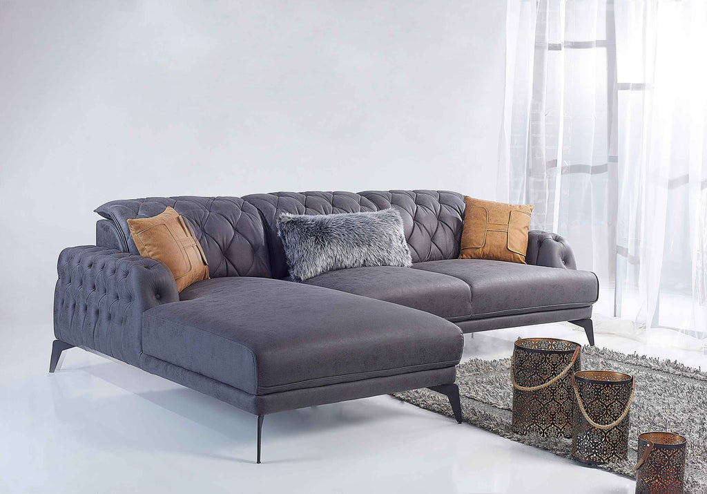 Rubeza Piera Left Hand Facing Vegan Leather Chaise End Corner Sofa - Anthracite Grey