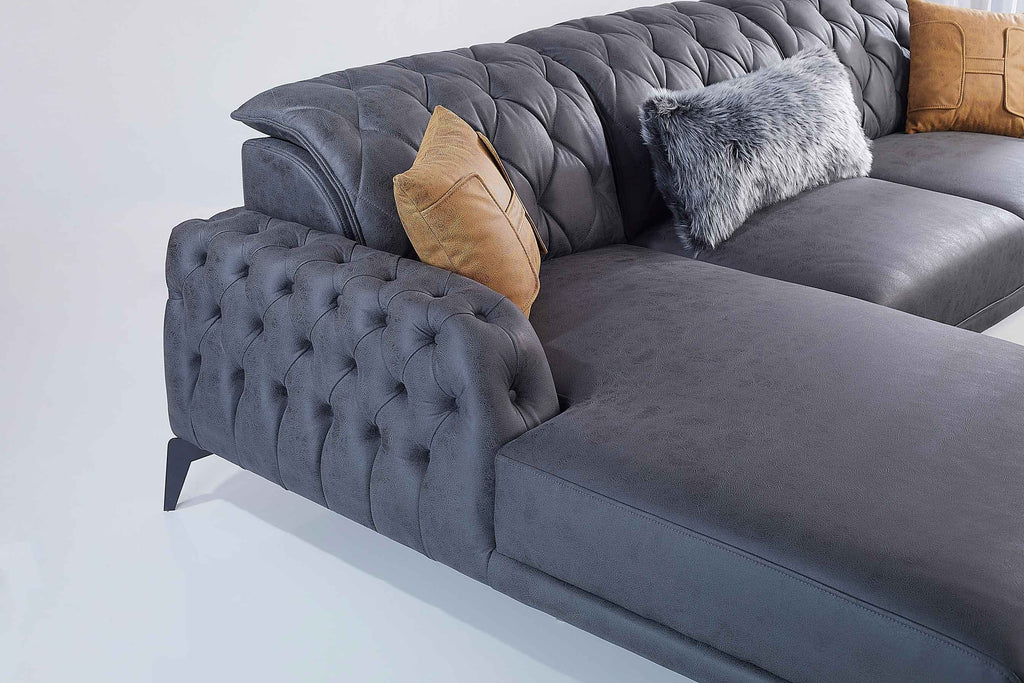 Rubeza Piera Left Hand Facing Vegan Leather Chaise End Corner Sofa - Anthracite Grey