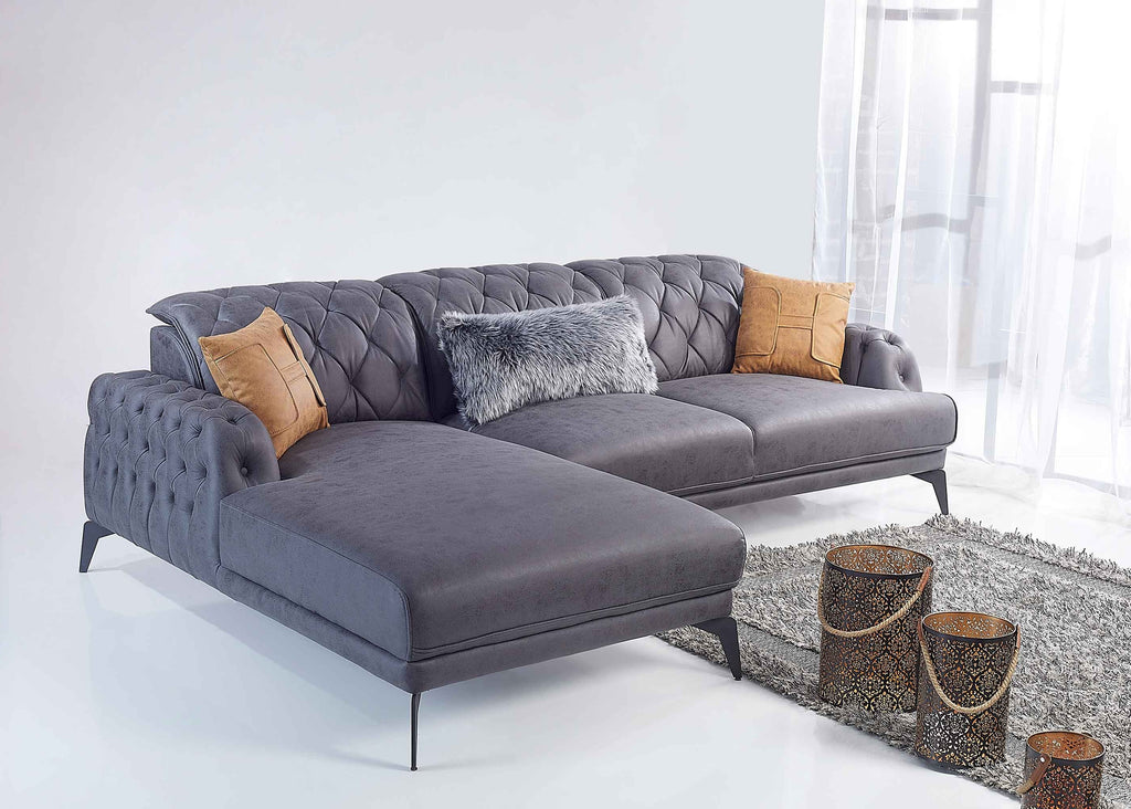 Rubeza Piera Left Hand Facing Vegan Leather Chaise End Corner Sofa - Anthracite Grey