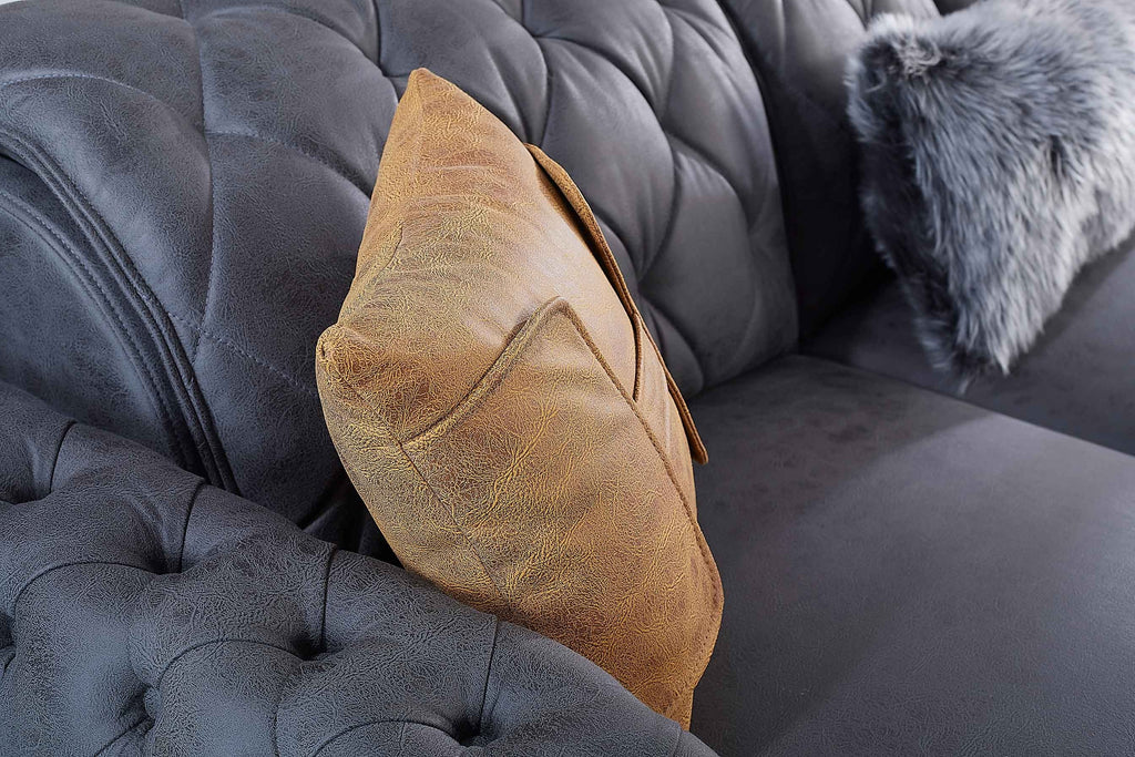Rubeza Piera Left Hand Facing Vegan Leather Chaise End Corner Sofa - Anthracite Grey