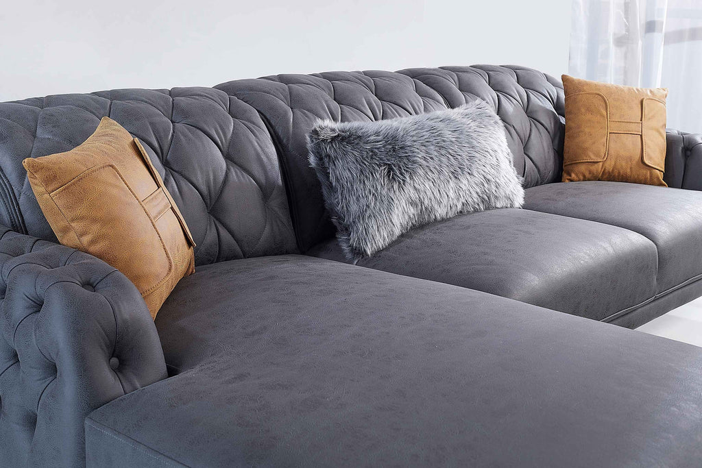 Rubeza Piera Left Hand Facing Vegan Leather Chaise End Corner Sofa - Anthracite Grey