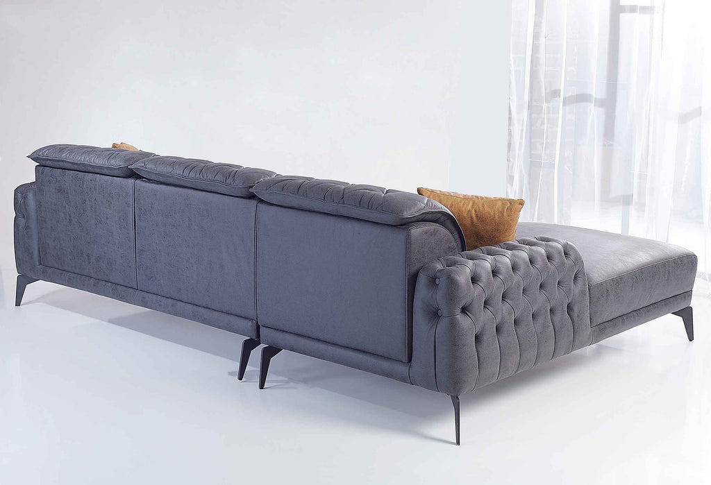 Rubeza Piera Left Hand Facing Vegan Leather Chaise End Corner Sofa - Anthracite Grey