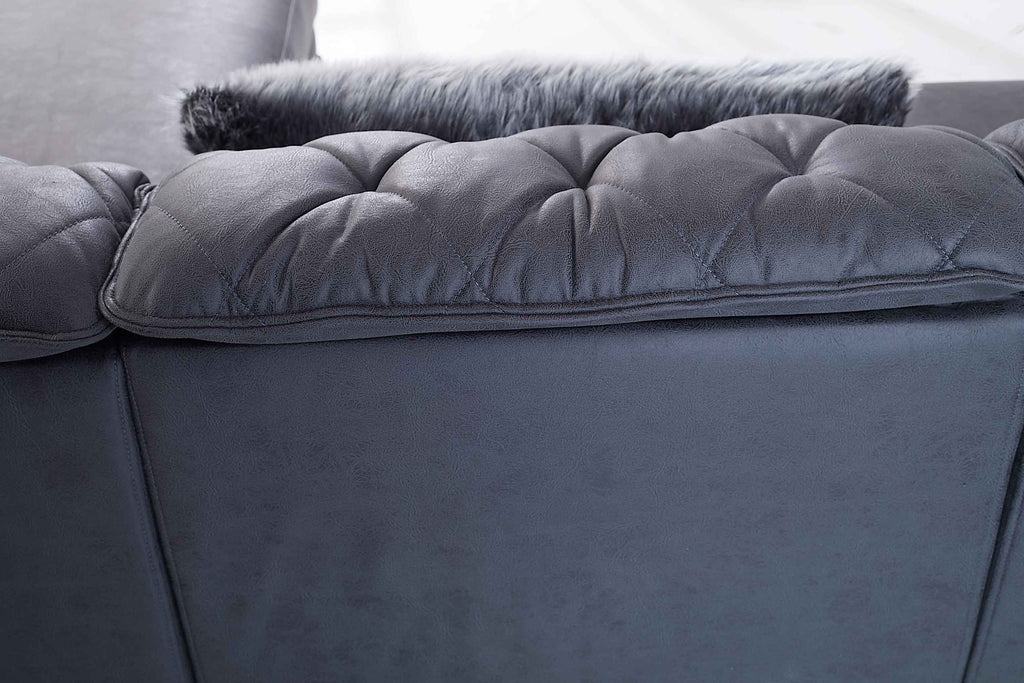 Rubeza Piera Left Hand Facing Vegan Leather Chaise End Corner Sofa - Anthracite Grey