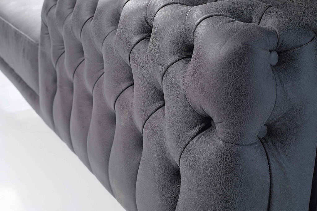 Rubeza Piera Left Hand Facing Vegan Leather Chaise End Corner Sofa - Anthracite Grey