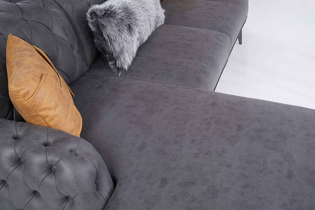 Rubeza Piera Left Hand Facing Vegan Leather Chaise End Corner Sofa - Anthracite Grey