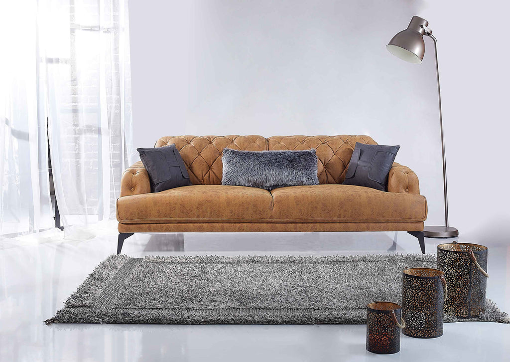 Rubeza Piera 3 Seater Vegan Leather  Sofa - Tan