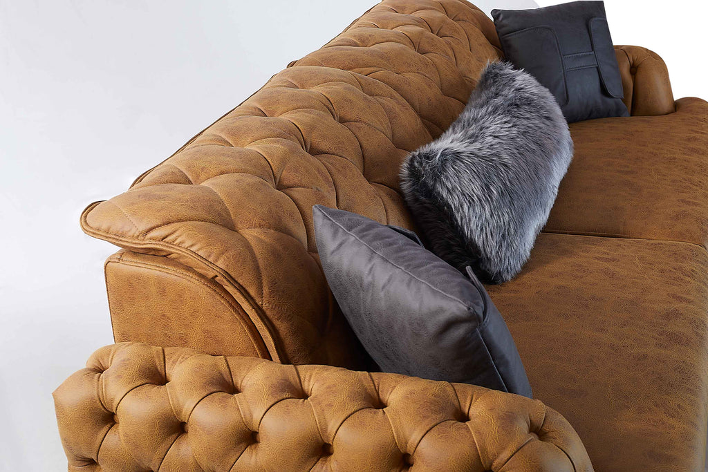 Rubeza Piera 3 Seater Vegan Leather  Sofa - Tan