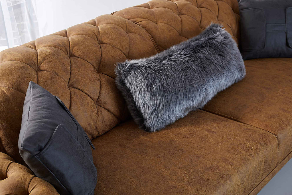 Rubeza Piera 3 Seater Vegan Leather  Sofa - Tan