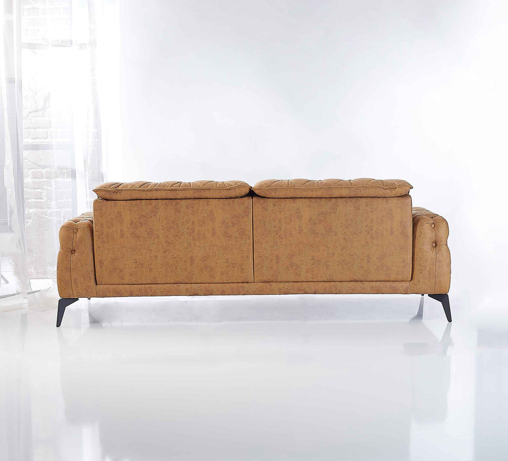 Rubeza Piera 3 Seater Vegan Leather  Sofa - Tan