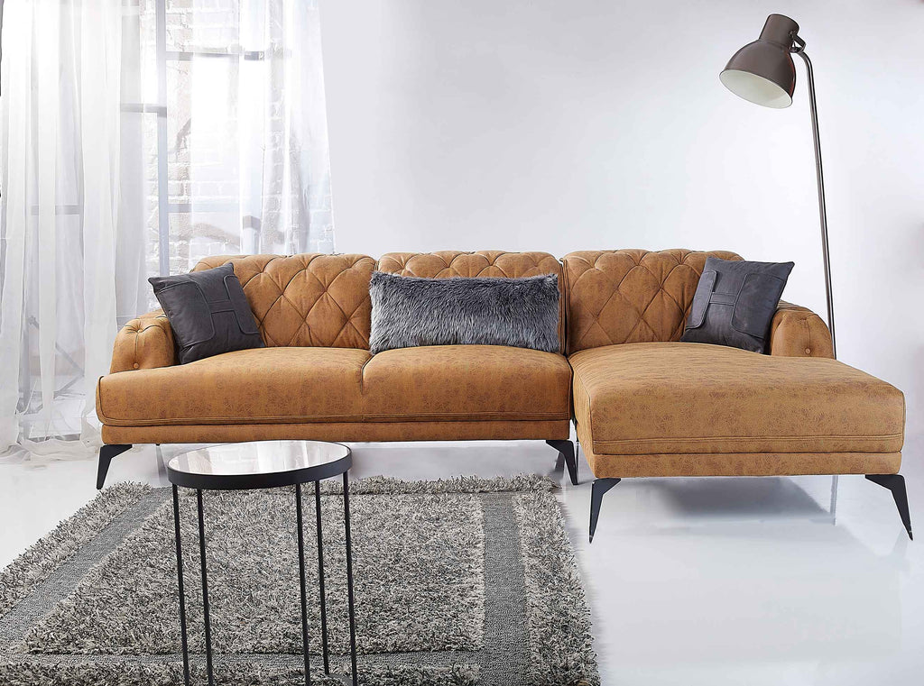 Rubeza Piera Right Hand Facing Vegan Leather Corner Sofa - Tan
