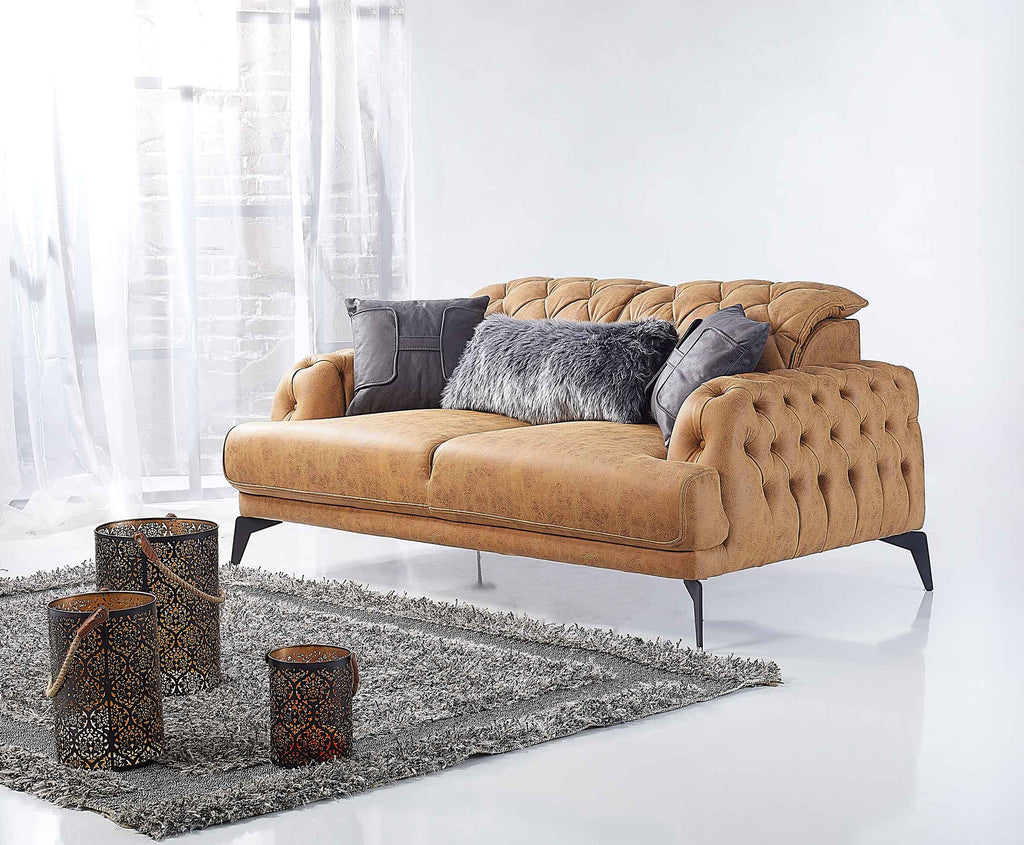 Piera 2 Seater Vegan Leather Sofa - Tan