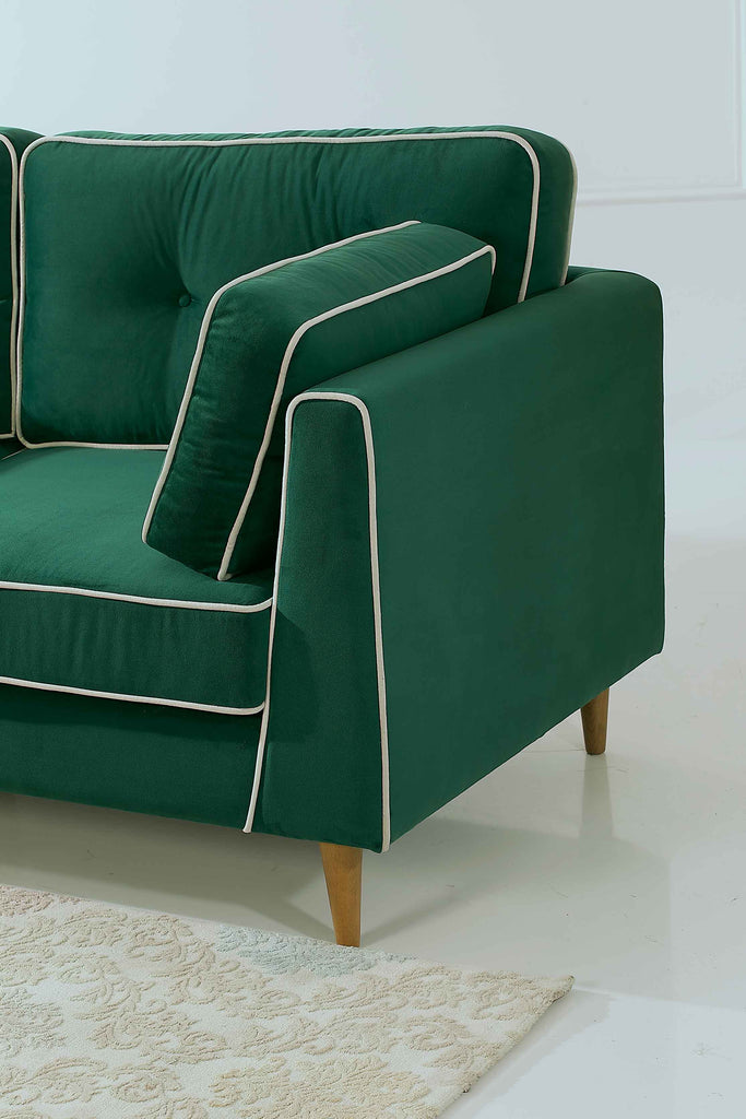 Rubeza Leo 3 Seater Sofa - Super Emerald Green & White