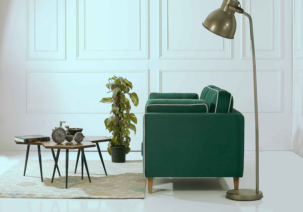 Rubeza Leo 3 Seater Sofa - Super Emerald Green & White