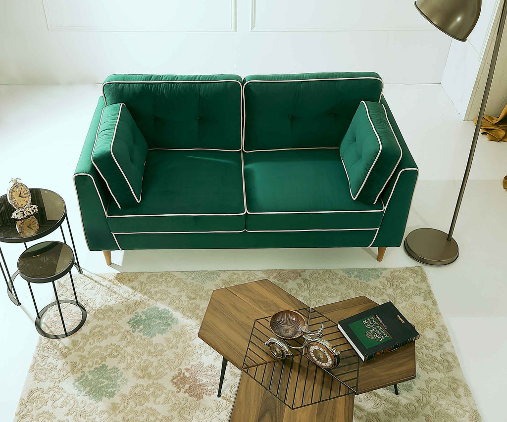 Rubeza Leo 3 Seater Sofa - Super Emerald Green & White