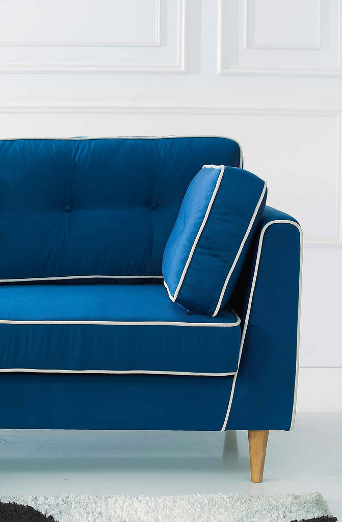 Rubeza Leo 4 Seater Left Hand Facing Chaise End Corner Sofa - Indigo Blue & White