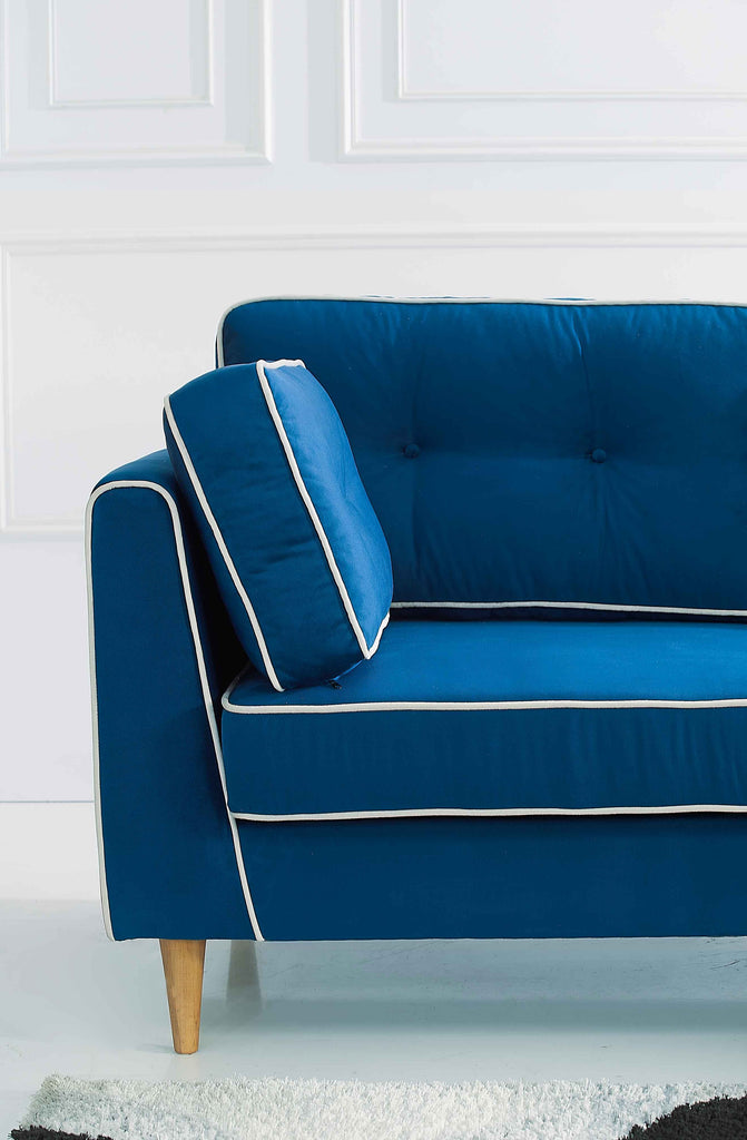 Rubeza Leo 4 Seater Right Hand Facing Chaise End Corner Sofa - Indigo Blue & White
