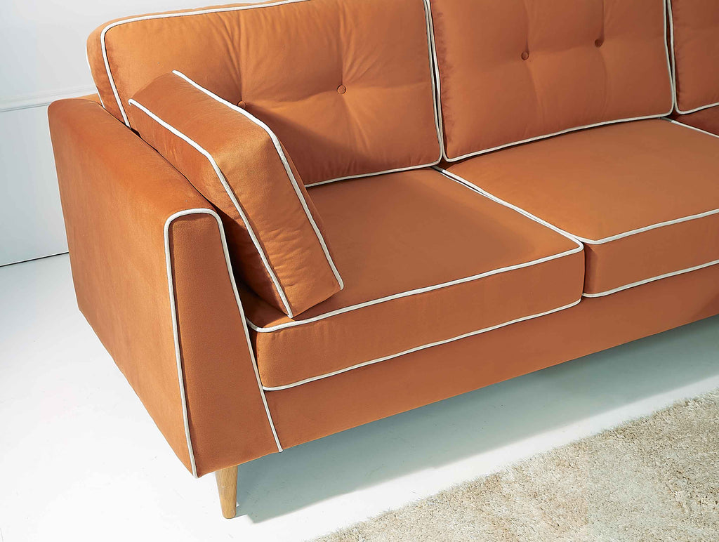 Rubeza Leo 4 Seater Right Hand Facing Chaise End Corner Sofa - Burnt Orange & White