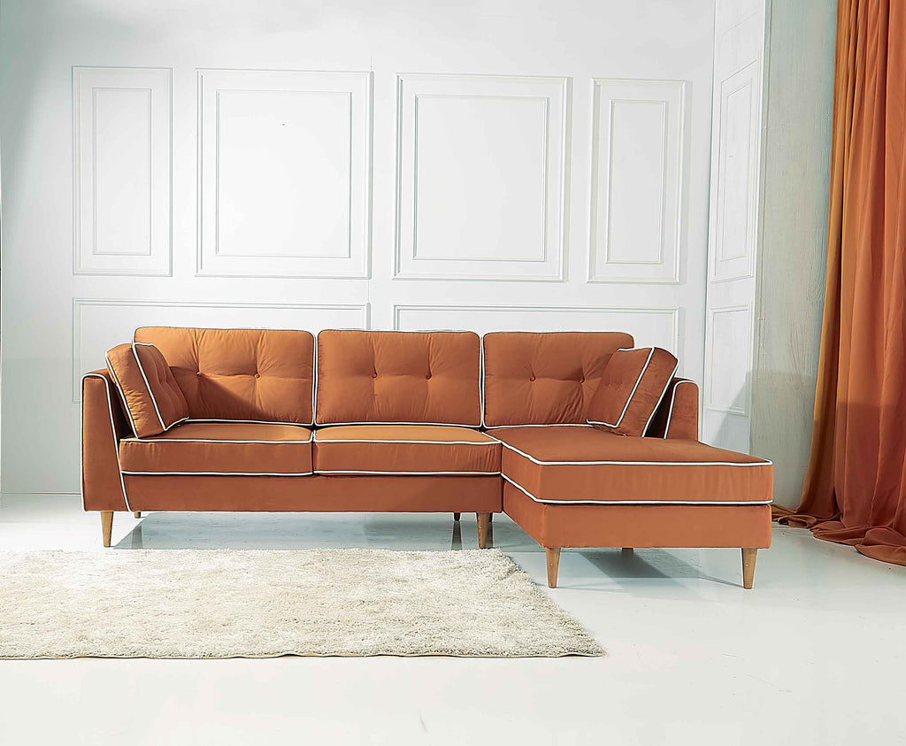 Rubeza Leo 4 Seater Right Hand Facing Chaise End Corner Sofa - Burnt Orange & White