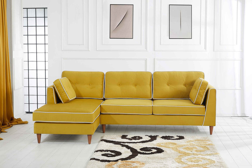 Rubeza Leo 4 Seater Left Hand Facing Chaise End Corner Sofa - Posh Gold & White