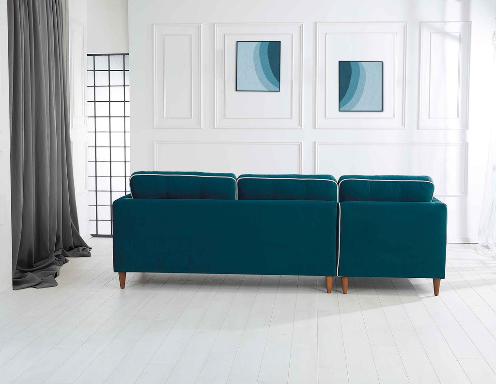 Rubeza Leo 4 Seater Left Hand Facing Chaise End Corner Sofa - Ocean Green & White