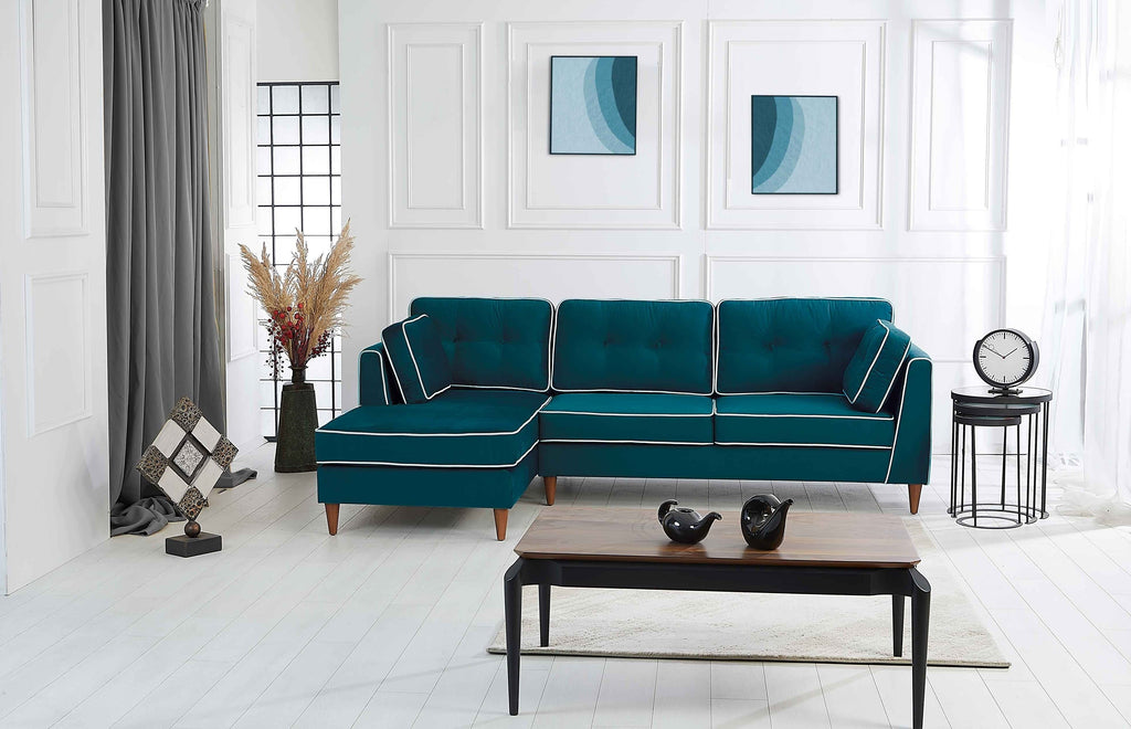 Rubeza Leo 4 Seater Left Hand Facing Chaise End Corner Sofa - Ocean Green & White