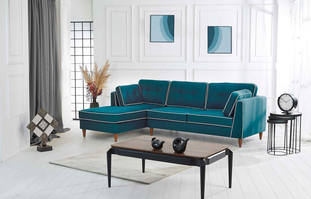 Rubeza Leo 4 Seater Left Hand Facing Chaise End Corner Sofa - Ocean Green & White