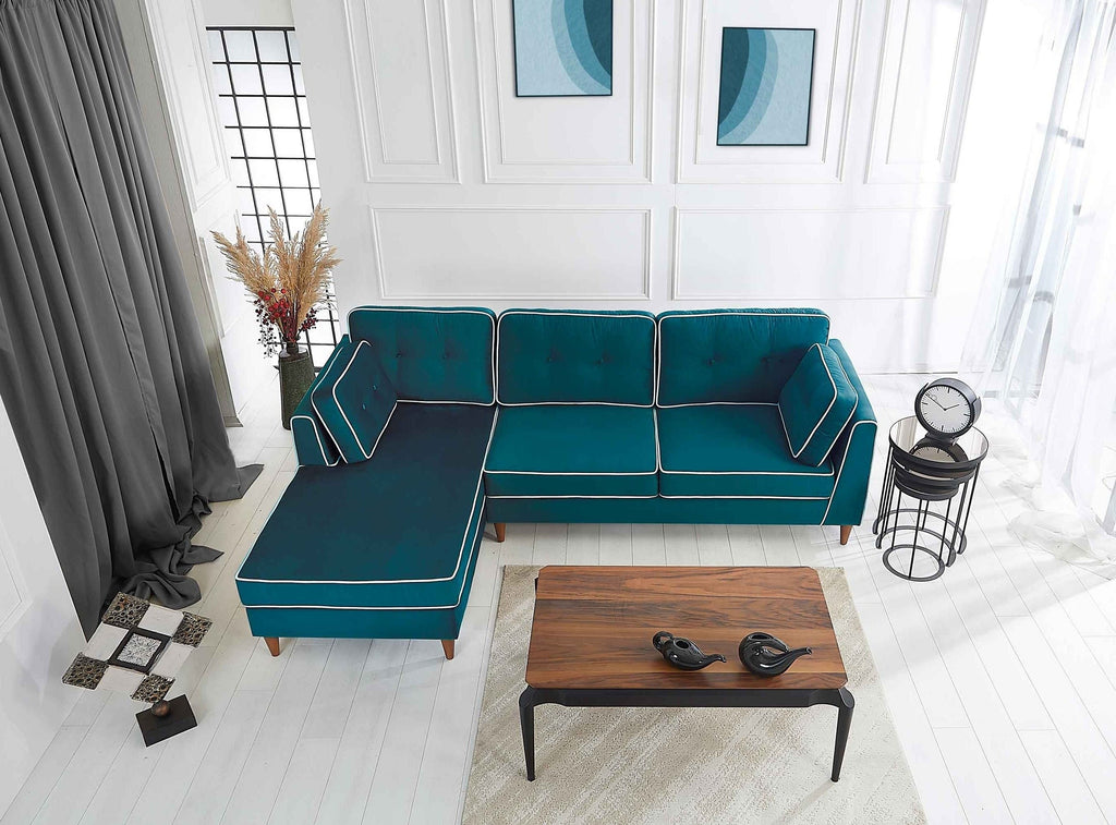 Rubeza Leo 4 Seater Left Hand Facing Chaise End Corner Sofa - Ocean Green & White